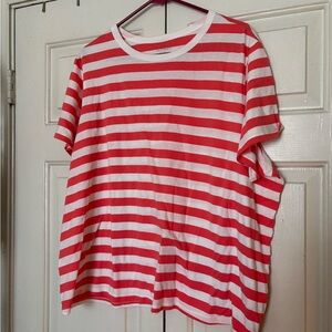 Old Navy Coral and White Striped Tee